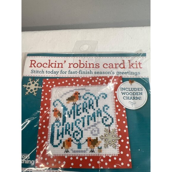 Christmas Rockin Robins Card Kit With Wooden Charm For Festive Cross Stitching - Picture 3 of 5
